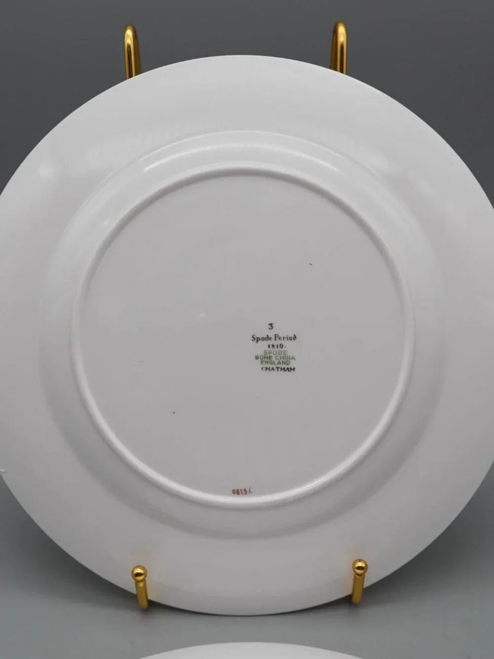 2 Vtg Spode Period 1810 Chatham Bone China Dinner Plates Fruit Pattern Gold Trim